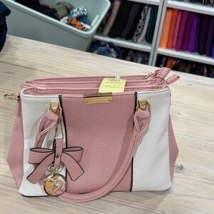 Classic Pink and Cream Bow-Accent Shoulder Bag
